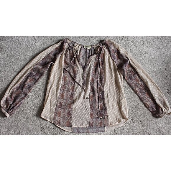L'Agence Pearl Peasant Silk Blouse in Beige Metallic, Oversized Fit, Beautiful - Picture 5 of 10